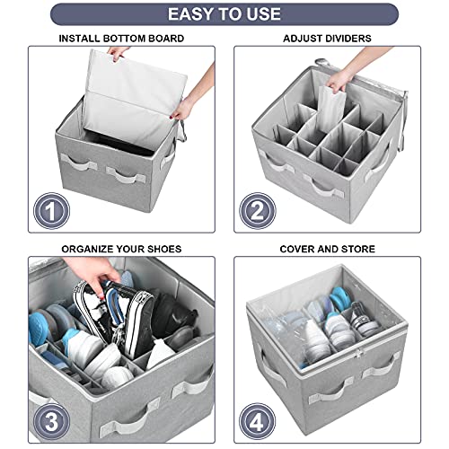 Moteph Shoe Organizer Closet Storage Solution with Clear Cover & Adjustable Dividers for Shoes, Handbags, Blankets, Linen, Clothing (Grey, Small - 12 Pairs) - color: Grey, size: Small - 12 Pairs