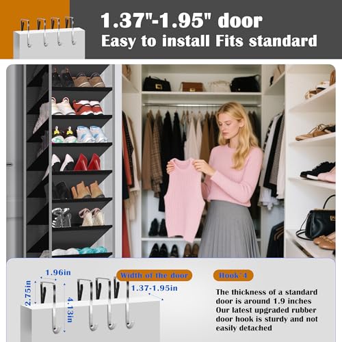 10 - Pocket Over - the - Door Hanging Shoe Organizers & Rack, Made of Sturdy 600D Oxford + Non - Woven Fabric, Space - Saving Storage for Shoes, Boots & More (Black) - color: Black