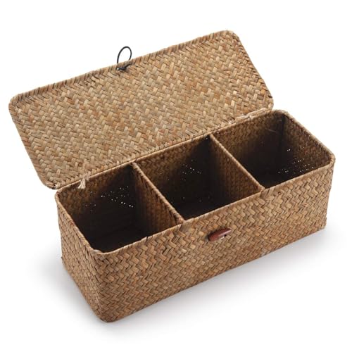 Seagrass Storage Basket for Bathroom - Toilet Tank with Lid, Wicker Woven Narrow Basket for Organizing (13" x 5" x 4.3") - color: Natural, size: 13" x 5" x 4.3"