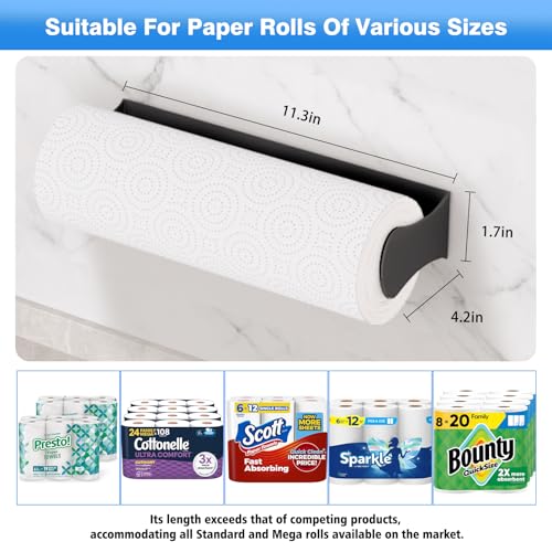 Paper Towel Holder Under Cabinet, Black, Adhesive & Wall Mount, Under Counter Paper Towel Rack for Kitchen and Bathroom, Home and Kitchen Decor - color: Black