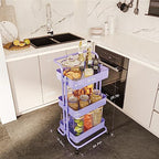 3 Tier Rolling Storage Cart, Metal Rolling Utility Cart with Wheels, Multifunctional Sturdy Organizer for Snack Cart, Craft Art Supplies, Kitchen, Bathroom, Office, Nursery Diaper - color: Purple