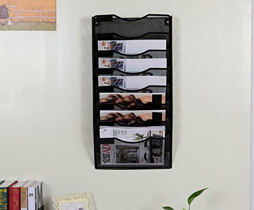 EasyPAG 8 Pocket Mesh Wall File Organizer, Hanging Paper Folder Holder with Classify Label, Vertical Wall Mount Mail Organizer for Office Home Classroom, Black - color: Black, size: 8 Tier