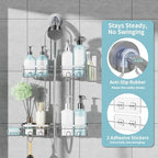 KEGII Shower Caddy Hanging for Handheld Showerheads, Rustproof Hanging Shower Organizer with Soap Dish, Toothbrush Holder and Hooks, Over Showerhead Caddy for Bathroom, Silver - style: Silver – 2-Tier Hanging Shower Caddy