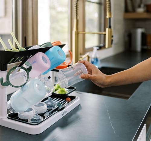 Dr. Brown's Baby Bottle Drying Tower, Stand-Up Countertop Drying Rack with Organized Storage for Baby Essentials, Space Saving Vertical Rack, Black/White - color: Black/White