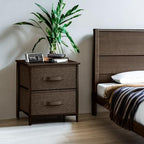 Sorbus Nightstand with 2 Drawers - Bedside Furniture End Table Night Stand with Steel Frame, Wood Top & Easy Pull Fabric Bins - Small Dresser & Chest for Home, Bedroom Accessories & Office - color: Brown, style: 2 Drawer