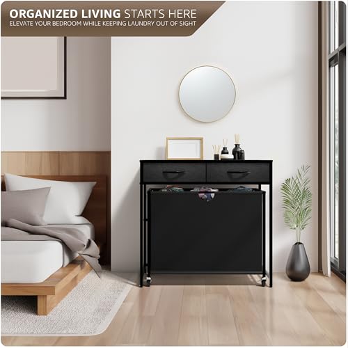 Sorbus 3 Section Laundry Hamper with Shelf and 2 Drawers for Laundry Room Organization, Laundry Basket with Wheels, Rolling Laundry Hamper, Laundry Sorter for Optimal Storage and Organization (Rustic) - color: Rustic