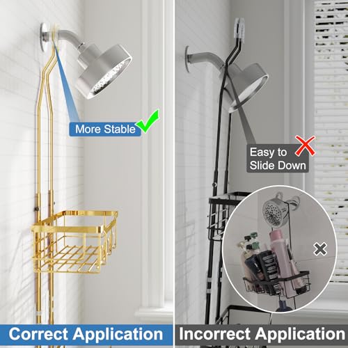 Shower Caddy, Extended Length Shower Organizer with Hooks, Rustproof Shampoo Soap Holder, Large Hanging Bathroom Caddy - color: Gold - 2 Tier - Standard