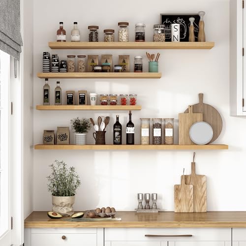 Vivelove 10" Deep Floating Shelves with Invisible Brackets, 47" Wall Shelves for Bathroom Bedroom Kitchen Living Room Laundry Room, Modern Rustic Shelves for Home Decor, 47.2"x10.2"x1.5"Set of 2, Oak - color: Oak, size: 47.2”Wx10.2”Dx1.5”H