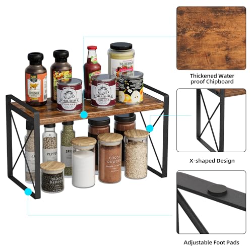 Giikin Countertop Shelf Organizer, Cupboard Stand Spice Rack, Retro Style Cabinet Shelf for Pantry, Kitchen, Bathroom, Reading Room, Bedroom to Save Space (7.8" D x 15.7" W x 9.4" H, Rustic Brown) - color: Brown, size: 7.8"D x 15.7"W x 9.4"H