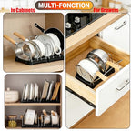 Adjustable Pot Lid Holder with Drip Tray, 2 in 1 Pot Lid Organizer & Spoon Rest, Stainless Steel Lid Holder for Countertop & Cabinet While Cooking, Space Saving Kitchen Pot Cover Rack, Easy Clean