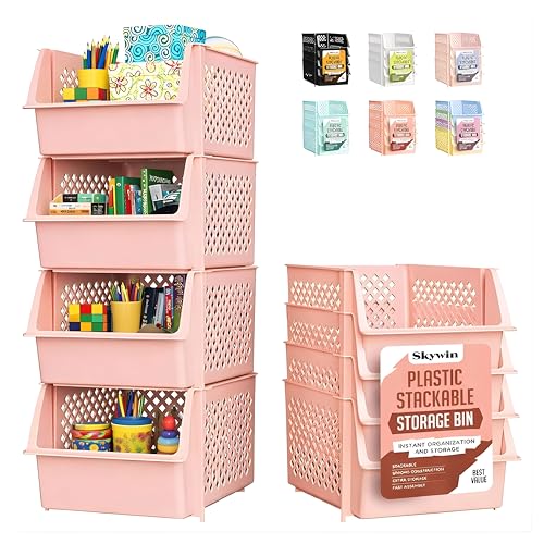 TidyFriend Stackable Storage Bins for Pantry, 4 Pack Stackable Bins For Organizing Food, Kitchen, and Bathroom Essentials (Cream) - color: Cream, size: 4 Pack