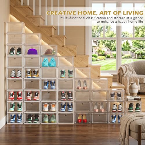Thickened Clear Shoe Storage Organizer with Magnetic Door, Sturdy Stackable Shoe Boxes for Closet, Collapsible Space-Saving Shoe Rack for Sneakers & Boots, Plastic Shoe Cabinet Box Set, 6 Pack, White - color: White, size: 6 pcs