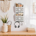 Key and Mail Holder for Wall Mail Holder for Wall, 2-Slot Mails Organizer with 3 Hooks, Key Hangers Rustic Wooden Walls Organizers for Letter Magazines - size: Small