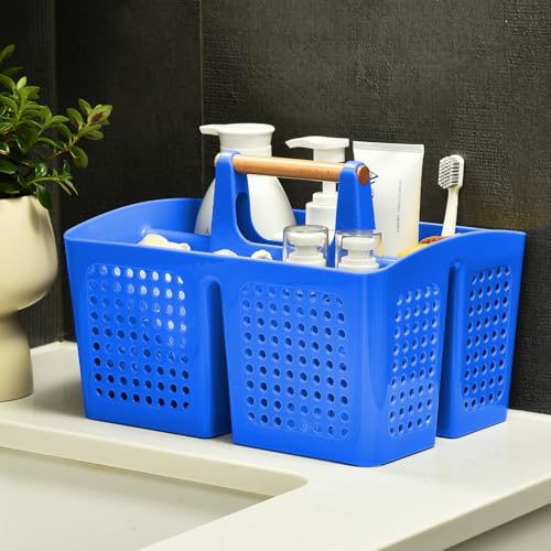 Portable Shower Caddy Basket with Compartments, Plastic Divided Cleaning Caddy Organizer Storage Tote with Handle for Bathroom, College, Dorm Room Essentials, Deep Blue - color: Blue
