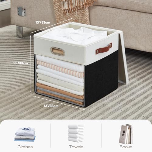 Ultra Thick Fabric Storage Cubes with Lids & Windows, 13-Inch Foldable Closet Storage Bins with 3 Handles, Home Decorative Boxes for Bedroom, Living Room, Dorm, Office (Balck & White) - color: Balck&White, size: 13"L x 13"W x 13"H