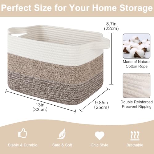 OIASKET Storage Baskets for Organizing, Woven Baskets for Shelves, Rectangle Decorative Organizer for Storage Clothes, Toy, Books, Towels Nursery Bins 3 Pack (Gradient Dark Brown, 13"x9.85"x8.7") - color: Gradient Dark Brown, size: 13"x9.85"x8.7"
