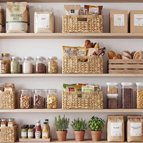 StorageWorks Large Rectangular Wicker Basket, Water Hyacinth Storage Basket with Built-in Handles, 1 Pack - color: Natural (Water Hyacinth), size: 15"L x 11"W x 6 ¾"H