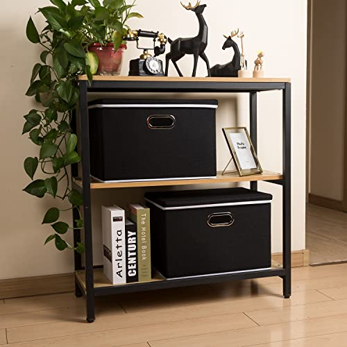 PRANDOM Extra Large Collapsible Storage Bins with Lids [5-Pack] Linen Fabric Foldable Storage Baskets Boxes Organizer Containers Cube with Cover for Bedroom Closet Office Nursery (22.8x15.75x13.8) - color: Black, size: XXL (5-Pack)
