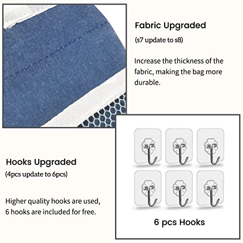 Kanrichu 2pcs Middle Wall Hanging Organizer Bag, Linen Fabric Door Hanging Storage Basket with Pockets, Waterproof Bin for Kitchen, Bedroom, Office, RV Camper (Blue) - color: Blue-Middle (2 pcs)