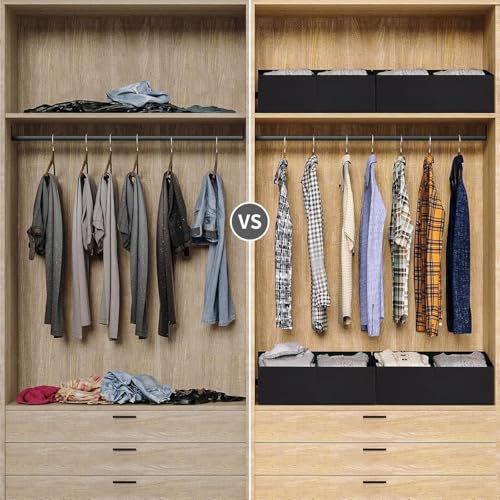 DIMJ Trapezoid Storage Bins for clothes - 4 Packs Closet Organizers and Storage Baskets, Foldable Closet Baskets with Handles and Divider, Closet Storage Bin Toybox for Shelves Living Room Bedroom - color: Black, size: 4 Bins 16.5"x11"x7.8"