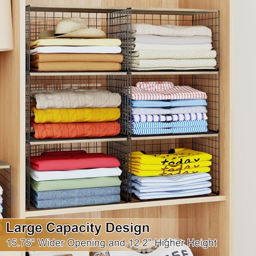 Widened & Heightened Closet Organizers And Storage Shelves With Top Board, Set of 3 Stackable Closet Shelf Organizer Storage Bin Basket For Clothes Sweaters,Space-saving, Sturdy,Wider Higher Size - color: Black, size: 3 Pack