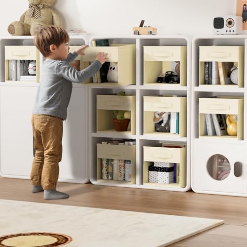 DIMJ Cube Storage Bin, 6 Packs Collapsible Storage Bins with Handles, Fabric Bins for Organization, Cube Storage Organizer Bins for Closet Organization and Storage, Beige - color: Beige, size: 10.6 Inch.- 6 Pack