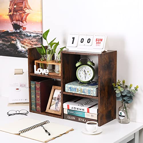 PAG Desktop Shelf Freestanding Wooden Small Bookshelf Desk Supplies Organizers and Accessories Storage Display Rack Office Dorm Decor for Women, Antique Brown - color: Antique Brown, size: Style 4