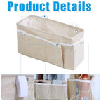 Bedside Caddy Bedside Storage Organizer, 2 Pack Wall Hanging Storage Bag for Bunk bed Hospital Beds Dorm Bed Rails, Holders Books Glasses Phones Magazine(Beige)
