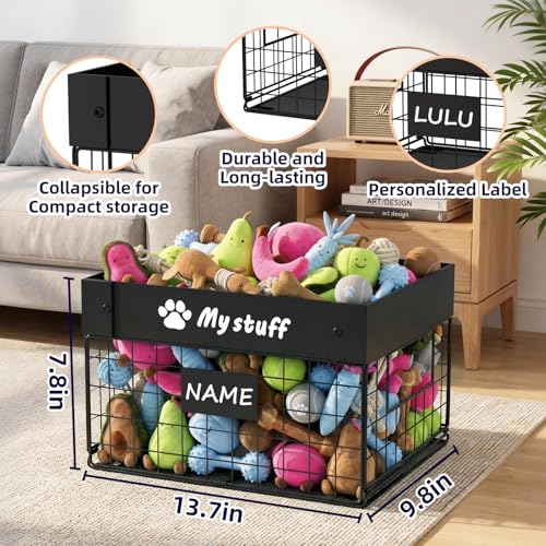 Kaiferty Indestructible Large Dog Toy basket, Chew-Proof Medium Toy Bin for Dogs, Pet Toy Bin Dog Metal Basket for Toys, Puppy Toy Storage Organizer Blankets, Toy Box for Living Room Area (Black) - color: Black, size: L:13.7"L x 9.8"W x 7.8"H