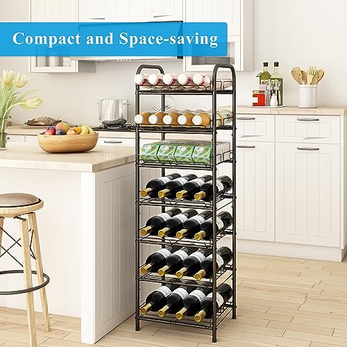 GILLAS 6 Tier Water Bottle Storage Rack, Free Standing Vertical Metal,Water Bottle Organizer, Large Capacity Bottled Rack Water Holder Stand for Cabinet Kitchen Party Pantry,Black - size: 6 Tier Without Wooden Top