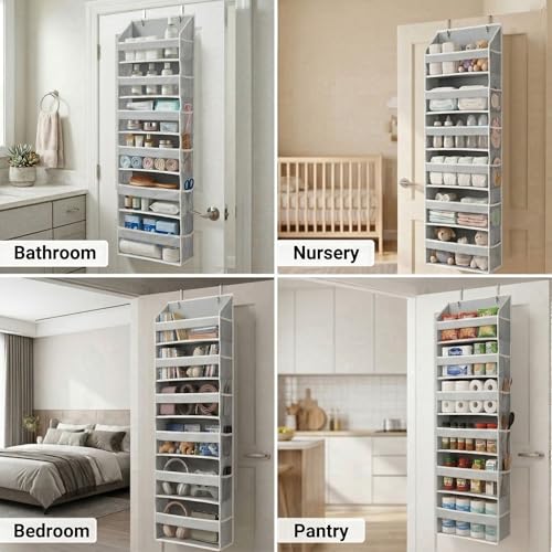 HOMELUX THEORY UPGRADED 6 Tiers Over The Door Organizer Hanging - 100D EXTRA THICK & 50lbs HUGE CAPACITY, 12 Side Mesh Pockets Over The Door Shoe Organizer, Hanging Closet Organizer (Light Gray, 1pc) - color: 2. Light Gray, size: Standard 1 set