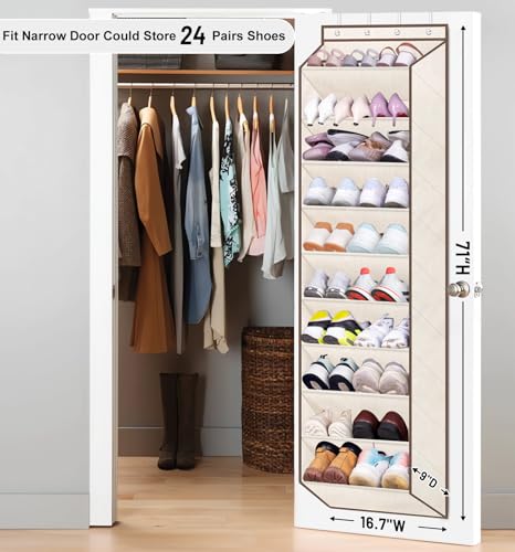 SLEEPING LAMB Shoe Rack for Door, Kids Door Shoe Organizer for Closet hanger, Narrow Hanging Sneaker Storage with Large Deep Pockets for Toddler, Girl, Baby Room Decor, Beige - color: Beige, size: 71''