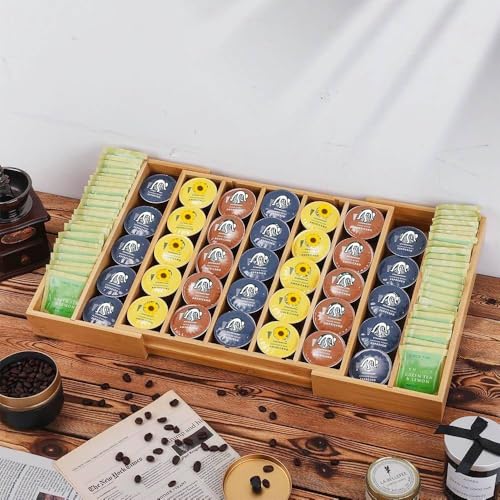 K Cup Holder Bamboo Coffee Pod Holder Drawer Organizer, Expandable K Cup Pod Storage Tea Bag Storage for Coffee Station Home Office and Kitchen - color: Bamboo Color