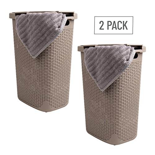 Mind Reader Slim Laundry Hamper with Lid, 60L Tall Clothes Basket, Narrow Tapered Design for Bathrooms, Closets and Laundry Rooms, Plastic, 2 Pack