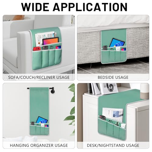Remote Control Holder for Armchair Caddy, Couch TV Remote Holder for Bed Storage 5 Pockets，Remote Caddy Bedside Organizer Bedside Table Organizer (MintGreen, 35"x12.4") - color: MintGreen, size: 35"x12.4"