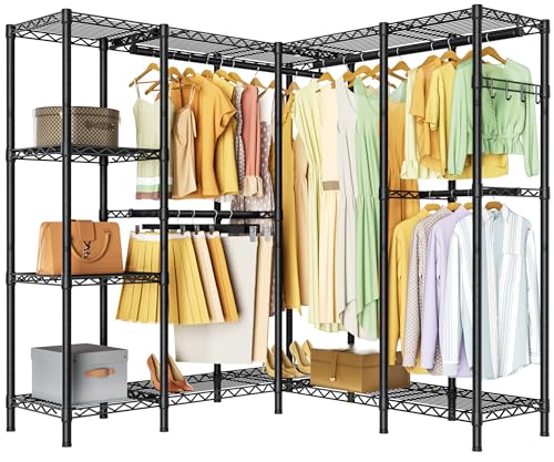 Golpart Heavy Duty Garment Rack Clothes Rack,Large Metal Closet Organizer System Storage Wardrobe,Freestanding Clothing Rack with Adjustable Wire Shelves& Hang Rods,MaxLoad 1100lbs - color: Black, size: 50"D x 50"Wx 76.5"H