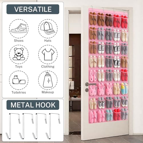 40-Pocket Over the Door Shoe Organizer - Large Mesh Pocket Hanging Shoe Organizer,Behind the Door Shoes Storage Holder Hanger (Pink) - color: Pink