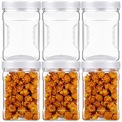 Eaasty 12 Pcs Half Gallon Square Plastic Containers with Lids 60.8 oz Clear Plastic Jars Storage Containers Grip Jars Large Mouth Square Canisters for Food Snack Kitchen