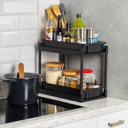 IRIS USA Under Sink Organizer, Bathroom Organizers and Storage, Pull Out Under Cabinet Kitchen Shelf Pantry Under Counter, Cleaning Supplies, Vertical Spice Rack Slide Out Drawers, Easy Assembly - size: 1 Pack