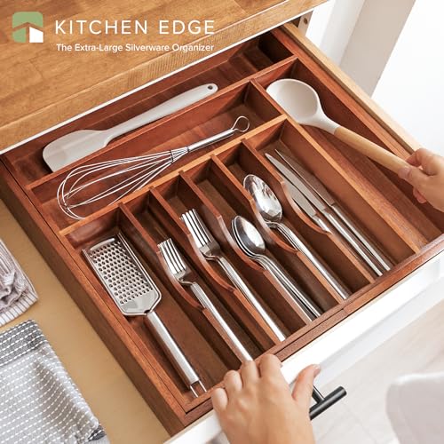 KitchenEdge Premium Silverware, Flatware and Utensil Organizer for Kitchen Drawers, Food-Safe Contract Grade, Expandable from 18 to 33 In, Natural Acacia - color: Natural Acacia, size: From 18" to 33" wide