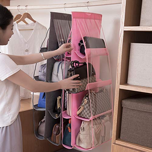 AARAINBOW 1 Pack Hanging Handbag Purse Organizer for Closet, Womens Purse Storage Organizers, Hand Bag Organizer Holder, 8 Pockets Space Saving Wardrobe Purse Holder, 41 L x 13.5W (B-Pink) - color: B-Pink