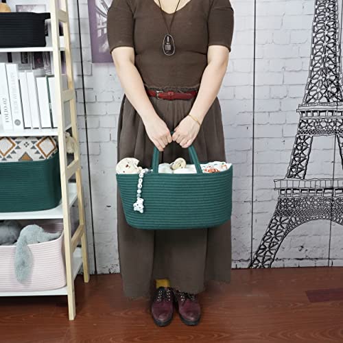 XUANGUO Large Baby Diaper Caddy Organizer for Girl Boy Rope Nursery Storage Bin Basket Portable Holder Tote Bag for Changing Table Car Travel Baby Shower Gifts basket dark green - color: Dark green, size: Large