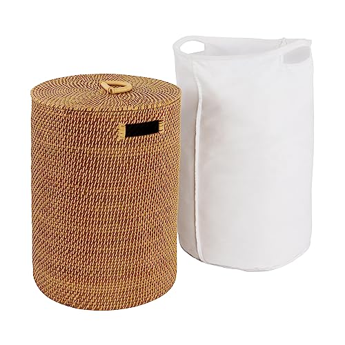 Seville Classics Premium Natural Handwoven Portable Laundry Bin Basket with Carrying Handles - color: Natural Water Hyacinth, size: Rectangular Hamper