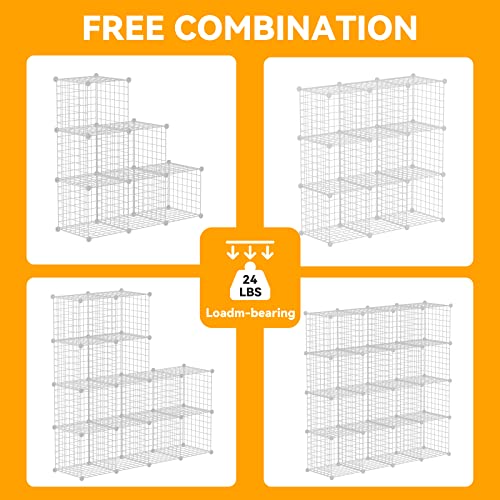 HUBSON Wire Cube Storage Organizer, Book/Toy/Craft/Potted Plants and petCloset Organizers and Storage Shelves, 9-Cube Freely Combinable Metal Grids Storage Shelf, White Iron - color: White Iron, size: 9 Cubes