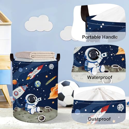 Space Rockets Laundry Hamper Cartoon Astronaut Large Storage Basket Planet Collapsible Parents Organizer Boys Clothes Toy Bins for Bedroom, Bathroom, Blue, 63L - color: Blue, size: 63L