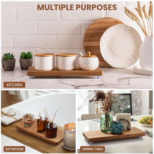 12.6"x5" Solid Teak Wood Riser & Tray - Farmhouse Organizer with Non-Slip Base | Rustic Bathroom & Kitchen Tray for Countertop, Sink Decor | Natural Finish Pedestal Stand (Neutral Home Decor) - color: Teaktray1
