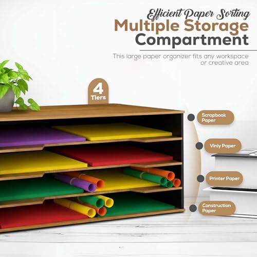 12x18 Construction Paper Organizer, 4-Tier Wooden Flat File for 11x17, A3 & Tabloid Sheets | Durable wood Desk Paper Storage for Classroom, Office & Art Studio - size: Compact Organizer 20.25"W x 8.25"H x 13.25"D