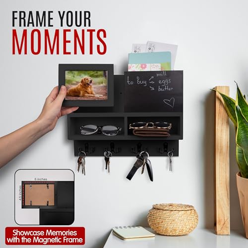 Spacelog Key and Mail Holder for Wall with Chalkboard – Magnetic Photo Frame Key Holder Wall Mount, Black, Dual Storage & Cupboards Mail and Key Organizer for Wall - color: Black