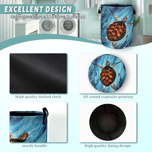 Sea Turtle Laundry Basket Foldable With Handles Watercolor Turtles Tote Bag Oxford Cloth Colorful Animal Laundry Hamper Clothes Toy Storage Bucket For Bathroom/Laundry/Bedroom 18.9"x 16.5 " - color: Watercolor Turtles