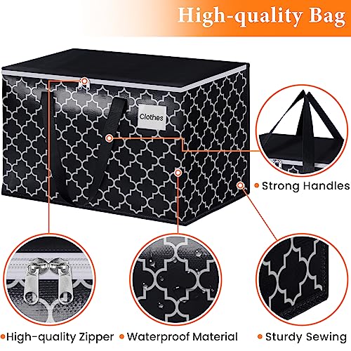 HomeHacks Heavy Duty Moving Bags with Tag Pockets, Collapsible Storage Totes for Moving, Camping & Travel -Foldable Packing Boxes, Zipper Handles, Black（6 Packs, 100L） - size: 100L